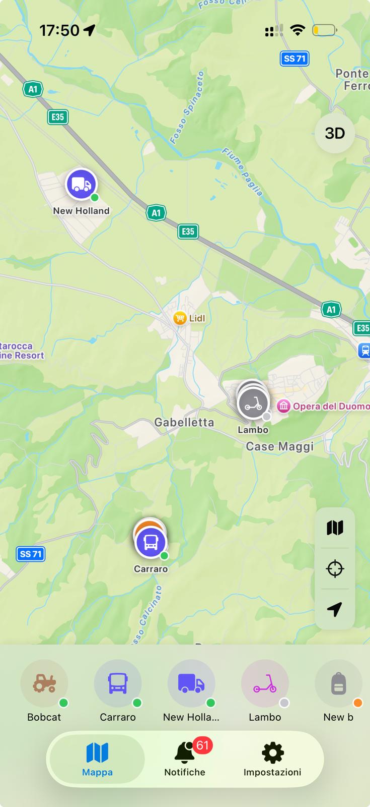 App Visla GPS — mappa con tracciamento veicoli in tempo reale